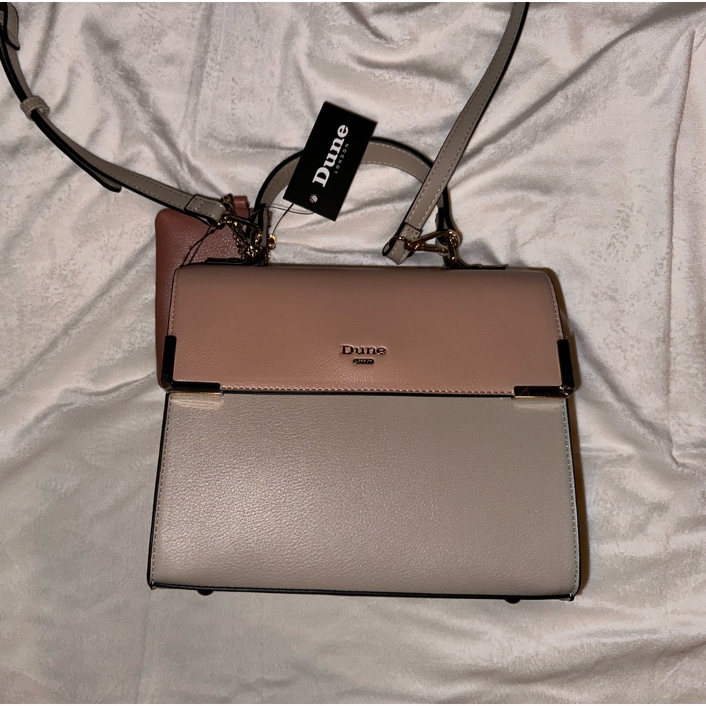 Dune pink and beige colorblock hand bag with wallet attachment